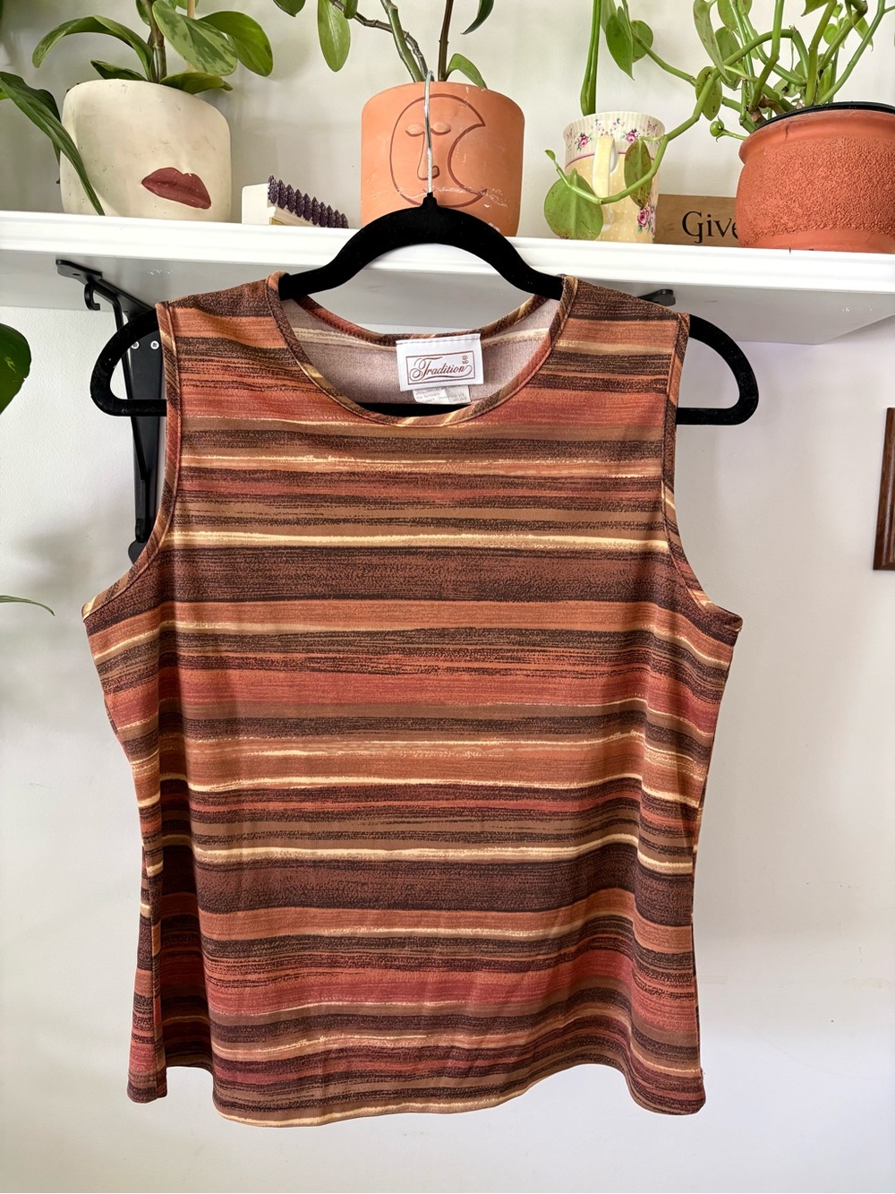 Striped Sleeveless Tank Top in Brown and Rust Tones